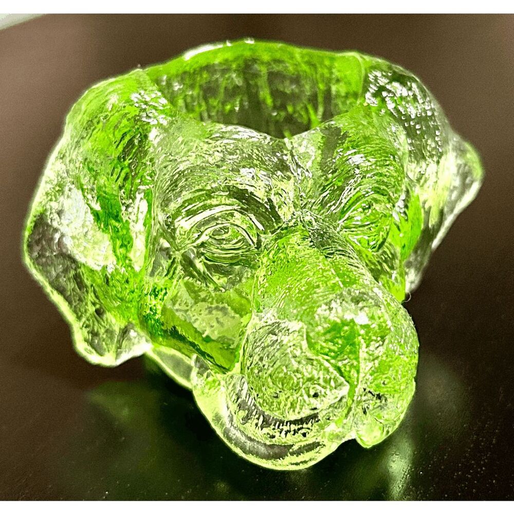 Vintage Wilkerson Green Vaseline Glass Dog Candle/Toothpick Holder